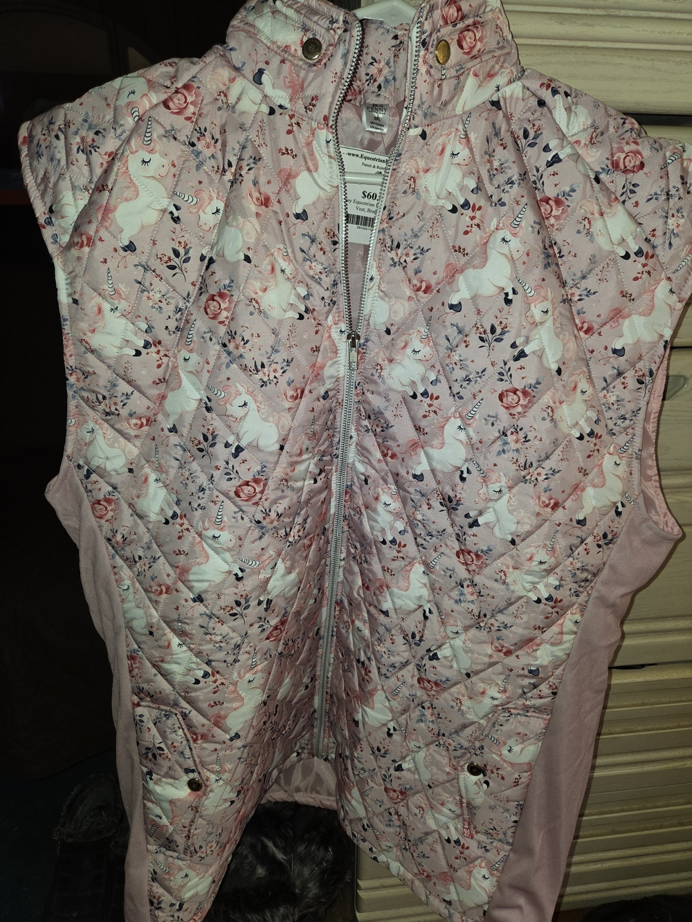 Womens Penny Equestrian 3x Pink Quilted Unicorn Print Vest